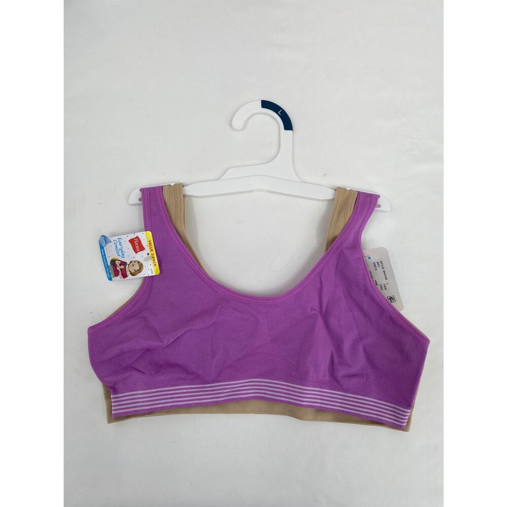 Hanes Girls' 2 Pack Seamless Pullover Purple & Beige Size L